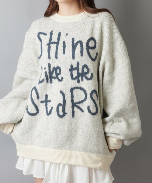 SPINNS（スピンズ）の「体型カバーも◎ゆるロゴジャガードニット/手書き風ロゴ（ニット/セーター・レディース・チャコール/ネイビー/ボルドー/アイボリー/グレー・ONESIZE）」の12枚目の写真