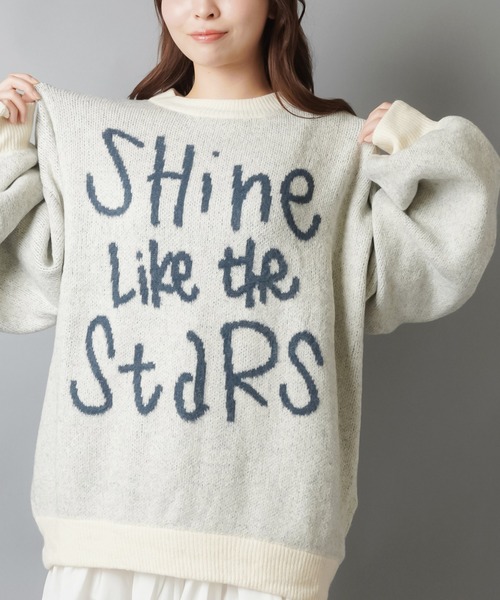 SPINNS（スピンズ）の「体型カバーも◎ゆるロゴジャガードニット/手書き風ロゴ（ニット/セーター・レディース・チャコール/ネイビー/ボルドー/アイボリー/グレー・ONESIZE）」の14枚目の写真