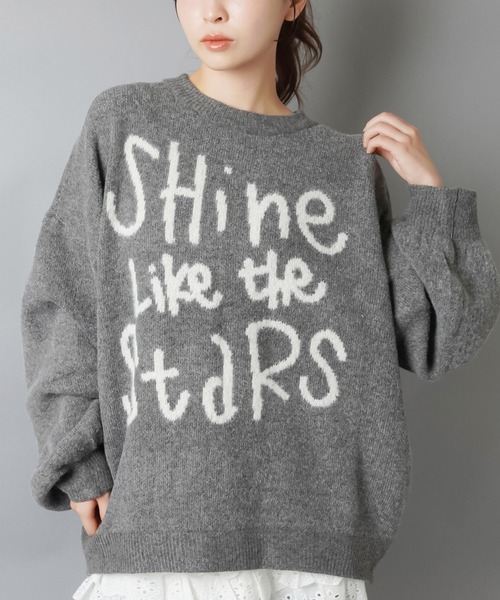 SPINNS（スピンズ）の「体型カバーも◎ゆるロゴジャガードニット/手書き風ロゴ（ニット/セーター・レディース・チャコール/ネイビー/ボルドー/アイボリー/グレー・ONESIZE）」の8枚目の写真