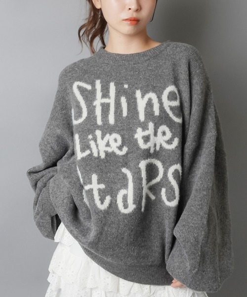 SPINNS（スピンズ）の「体型カバーも◎ゆるロゴジャガードニット/手書き風ロゴ（ニット/セーター・レディース・チャコール/ネイビー/ボルドー/アイボリー/グレー・ONESIZE）」の10枚目の写真