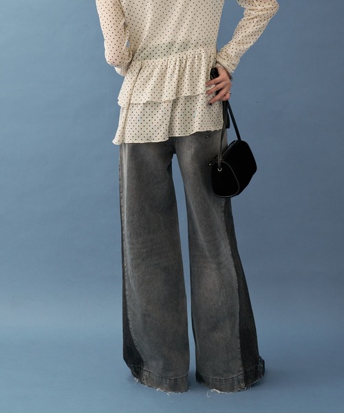 mystic（ミスティック）の「パネル切替デニム（デニムパンツ・レディース・ブラック・2/1）」の3枚目の写真