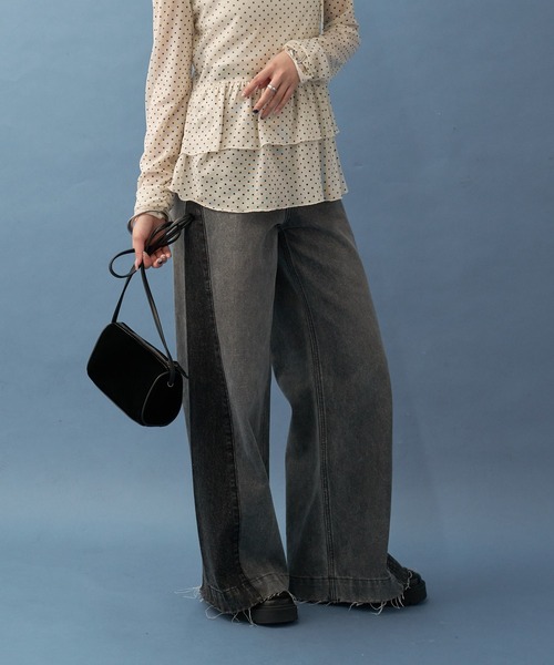 mystic（ミスティック）の「パネル切替デニム（デニムパンツ・レディース・ブラック・2/1）」の7枚目の写真