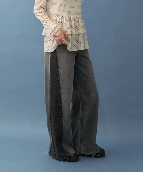 mystic（ミスティック）の「パネル切替デニム（デニムパンツ・レディース・ブラック・2/1）」の5枚目の写真