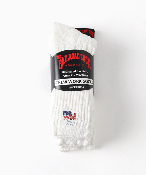 Railroad Sock(レイルロードソック)の「RAILROAD SOCK / レイルロードソック Crew Work (3pairs)(ソックス/靴下・メンズ・ホワイト/ブラック・FREE)」の1枚目の写真