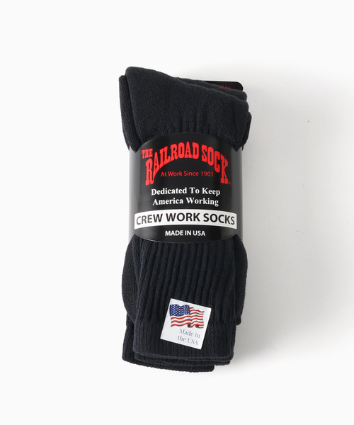 Railroad Sock(レイルロードソック)の「RAILROAD SOCK / レイルロードソック Crew Work (3pairs)(ソックス/靴下・メンズ・ホワイト/ブラック・FREE)」の2枚目の写真