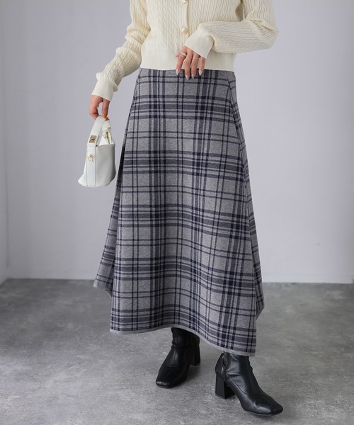 セール】チェック柄ジャガードニットフレアスカート（スカート