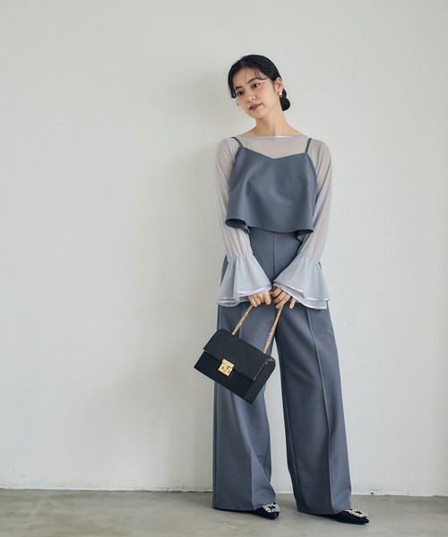 12Twelve Agenda（トゥエルブ　アジェンダ）の「ワイドパンツセットアップ（パンツドレス・レディース・グレー/ブラック/イエロー/ピンクベージュ・S/M）」の2枚目の写真