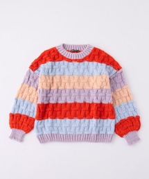 【forksy.】【Cara & The Sky】MANDY クロスステッチバルーンスリーブボーダーニットオレンジ系