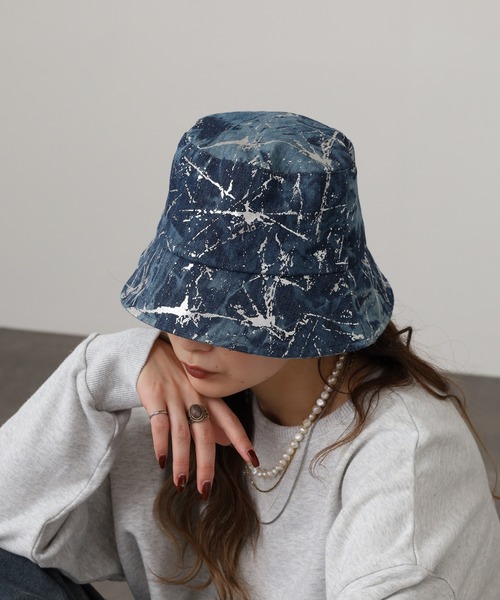 セール】Crossi 箔マーブルプリントデニムバケットハット（ハット