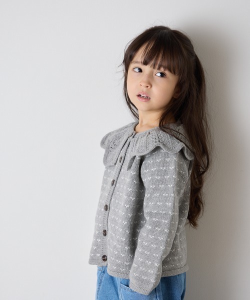 riziere(リジェール)の「フリルカラージャガードニットカーディガン(カーディガン/ボレロ・キッズ・ブラウン/グレー・80/90/100/110/120/130/140)」の9枚目の写真