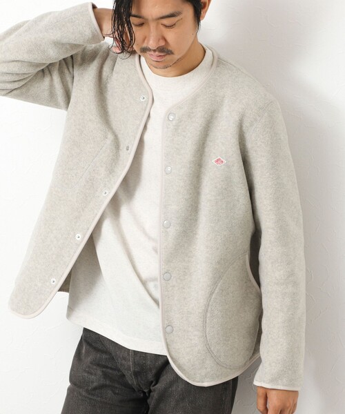 DANTON★ダブルガーゼカラーレスジャケット　白 DANTON/ダントン】JD-8939 FLEECE COLLARLESS JACKET 25AW（ブルゾン