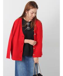 Vネック」に該当するカーディガン/ボレロ（レッド/赤色系