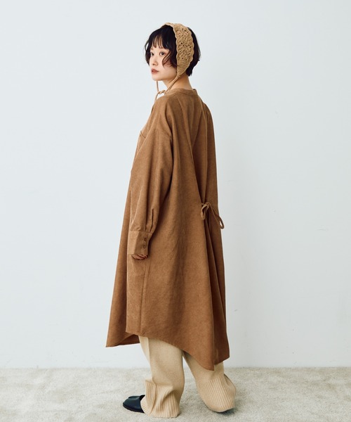 セール】バックリボンコーデュロイロングシャツワンピース（シャツ