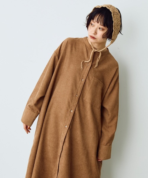 セール】バックリボンコーデュロイロングシャツワンピース（シャツ