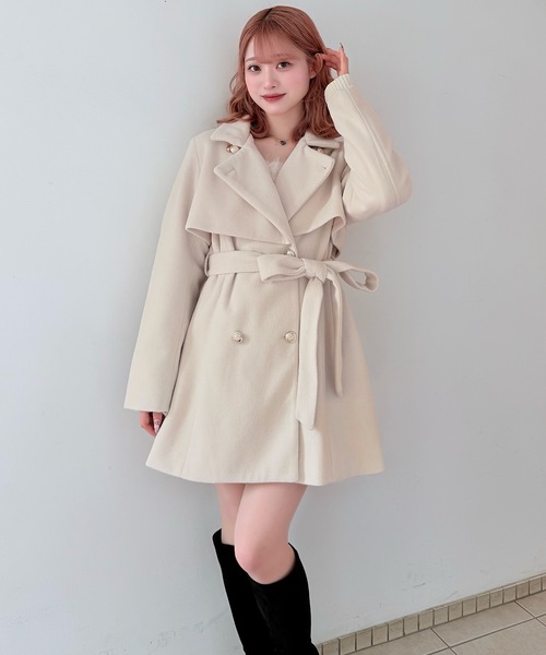 NOMAE（ノーマエ）の「ビットスタンドカラーミドルコート（その他アウター・レディース・ベージュ/ダークグレー/ブラック/アイボリー・FREE）」の2枚目の写真