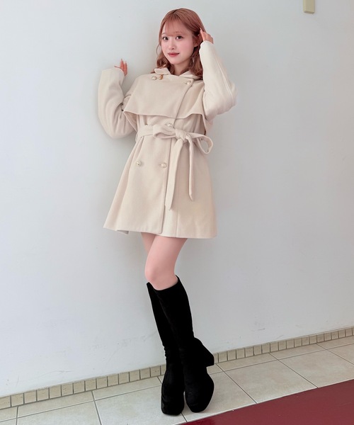 NOMAE（ノーマエ）の「ビットスタンドカラーミドルコート（その他アウター・レディース・ベージュ/ダークグレー/ブラック/アイボリー・FREE）」の8枚目の写真