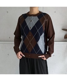 amini | 【2025 AW】アーガイル柄　クルーネックニットカーディガン(カーディガン/ボレロ)