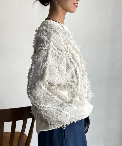 Chez toi（シェトワ）の「シャギーフリンジニットプルオーバー（ニット/セーター・レディース・グリーン/オフホワイト/ブラック・FREE）」の17枚目の写真