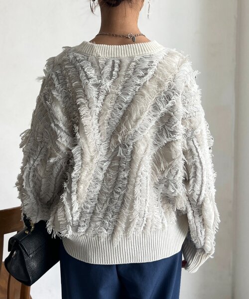 Chez toi（シェトワ）の「シャギーフリンジニットプルオーバー（ニット/セーター・レディース・グリーン/オフホワイト/ブラック・FREE）」の18枚目の写真