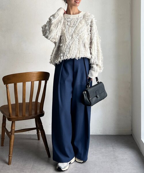 Chez toi（シェトワ）の「シャギーフリンジニットプルオーバー（ニット/セーター・レディース・グリーン/オフホワイト/ブラック・FREE）」の20枚目の写真