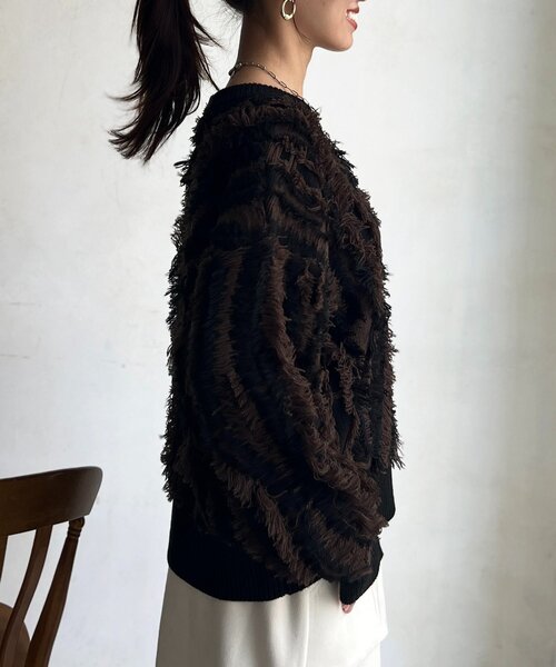 Chez toi（シェトワ）の「シャギーフリンジニットプルオーバー（ニット/セーター・レディース・グリーン/オフホワイト/ブラック・FREE）」の12枚目の写真