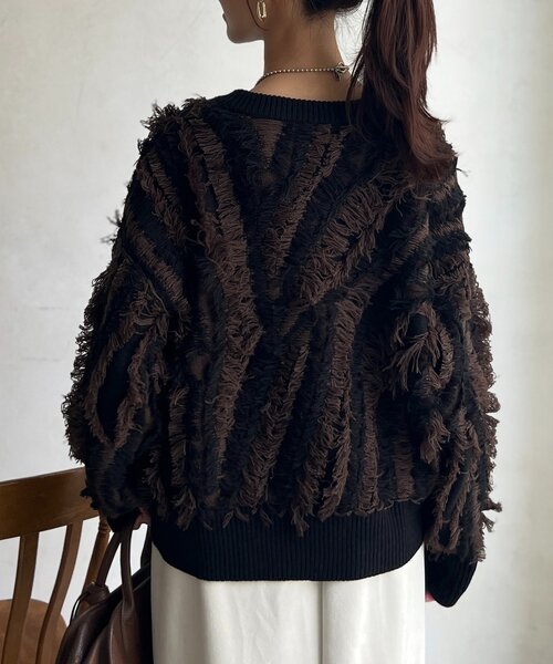 Chez toi（シェトワ）の「シャギーフリンジニットプルオーバー（ニット/セーター・レディース・グリーン/オフホワイト/ブラック・FREE）」の13枚目の写真