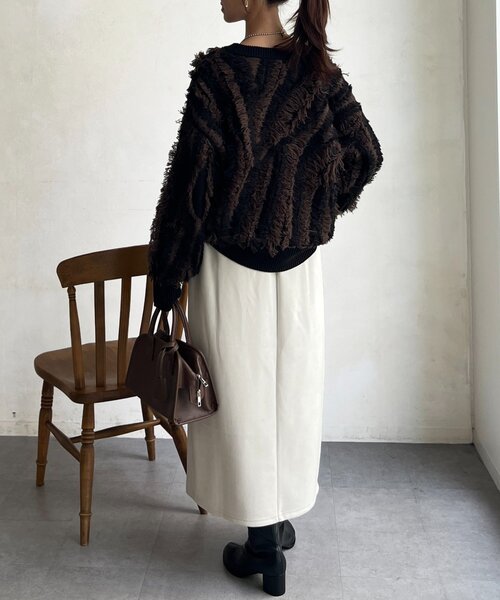 Chez toi（シェトワ）の「シャギーフリンジニットプルオーバー（ニット/セーター・レディース・グリーン/オフホワイト/ブラック・FREE）」の15枚目の写真