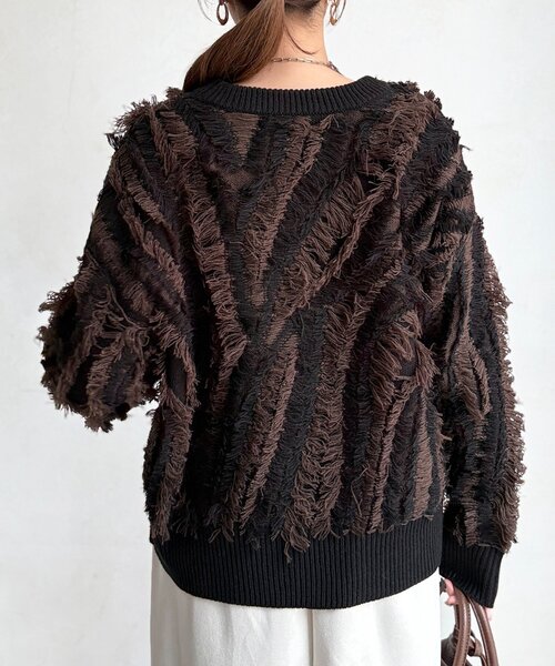 Chez toi（シェトワ）の「シャギーフリンジニットプルオーバー（ニット/セーター・レディース・グリーン/オフホワイト/ブラック・FREE）」の10枚目の写真