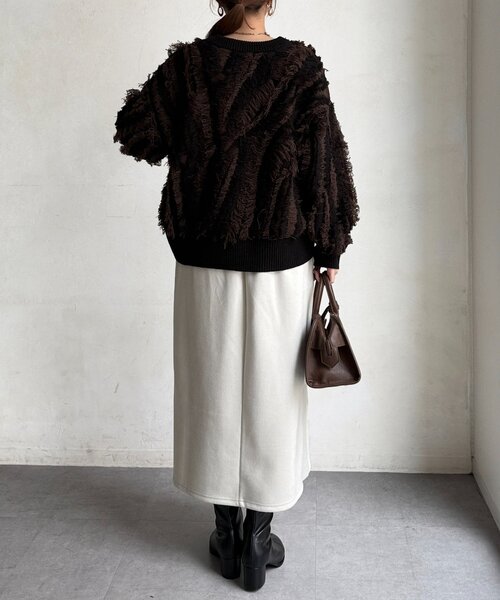 Chez toi（シェトワ）の「シャギーフリンジニットプルオーバー（ニット/セーター・レディース・グリーン/オフホワイト/ブラック・FREE）」の6枚目の写真