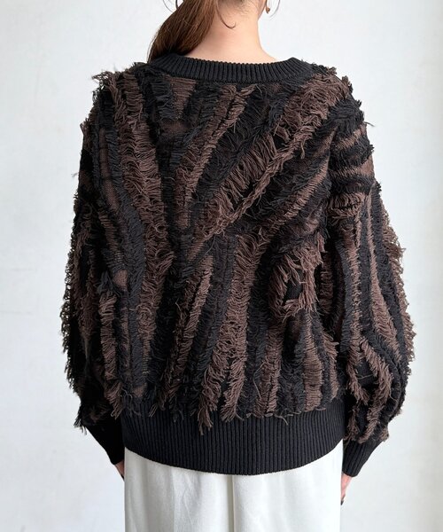 Chez toi（シェトワ）の「シャギーフリンジニットプルオーバー（ニット/セーター・レディース・グリーン/オフホワイト/ブラック・FREE）」の8枚目の写真