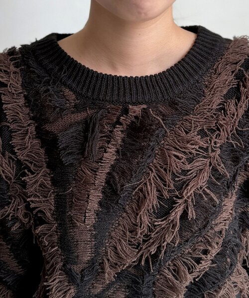 Chez toi（シェトワ）の「シャギーフリンジニットプルオーバー（ニット/セーター・レディース・グリーン/オフホワイト/ブラック・FREE）」の9枚目の写真