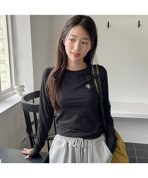 muahmuah（ムーアムーア）の「ステッチロゴベーシック長袖Tシャツ[3カラー]（Tシャツ/カットソー・レディース・カーキ/ブラック/ホワイト・FREE）」の2枚目の写真