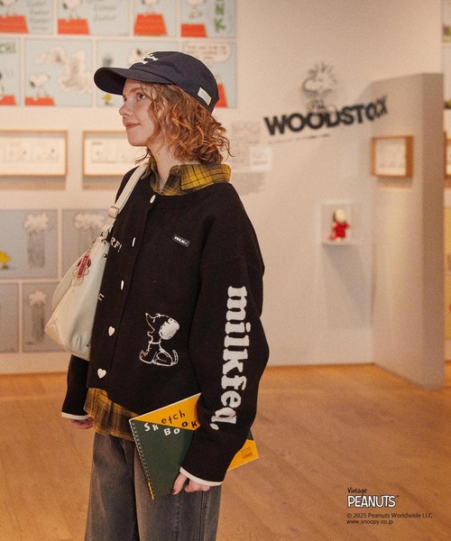 PEANUTS（ピーナッツ）の「MILKFED. × PEANUTS KNIT CARDIGAN（カーディガン/ボレロ・レディース・オフホワイト/ブラック・ONE SIZE）」の5枚目の写真