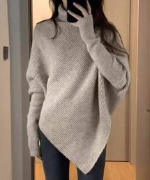 ヘムラインタートルネックリブニットトップス