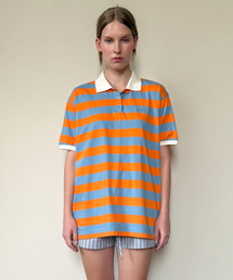 SINOON（シヌーン）の「Bold Stripe Half Sleeve PK Shirt (Orange)（ポロシャツ）」