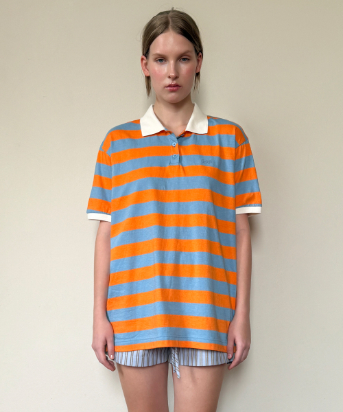 Bold Stripe Half Sleeve PK Shirt (Orange) — полосатая поло-рубашка (оранжевый)
