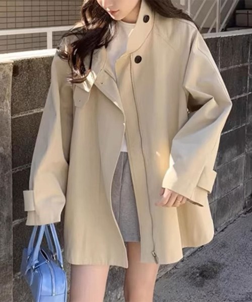 cammie(キャミー)の「トレンチ風ミドル丈コート(トレンチコート・レディース・アイボリー/ブラック・M/L)」の2枚目の写真