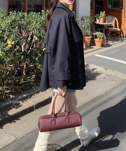 cammie(キャミー)の「トレンチ風ミドル丈コート(トレンチコート・レディース・アイボリー/ブラック・M/L)」の8枚目の写真