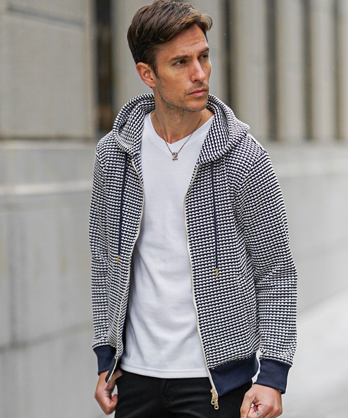 SOMEDIFF(サムディフ)の「【SOEMDIFF】ワッフルフルジップパーカー メンズ スウェット ホワイト ネイビー ブラック 春服 冬服(パーカー・メンズ・ホワイト×ネイビー/ホワイト/ブラック・M/L/XL)」の2枚目の写真