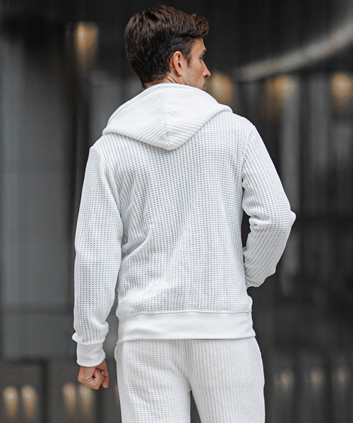 SOMEDIFF(サムディフ)の「【SOEMDIFF】ワッフルフルジップパーカー メンズ スウェット ホワイト ネイビー ブラック 春服 冬服(パーカー・メンズ・ホワイト×ネイビー/ホワイト/ブラック・M/L/XL)」の6枚目の写真