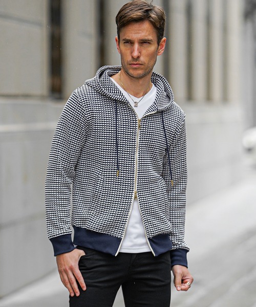 SOMEDIFF(サムディフ)の「【SOEMDIFF】ワッフルフルジップパーカー メンズ スウェット ホワイト ネイビー ブラック 春服 冬服(パーカー・メンズ・ホワイト×ネイビー/ホワイト/ブラック・M/L/XL)」の8枚目の写真