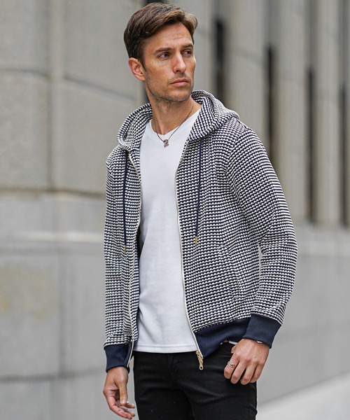 SOMEDIFF(サムディフ)の「【SOEMDIFF】ワッフルフルジップパーカー メンズ スウェット ホワイト ネイビー ブラック 春服 冬服(パーカー・メンズ・ホワイト×ネイビー/ホワイト/ブラック・M/L/XL)」の10枚目の写真