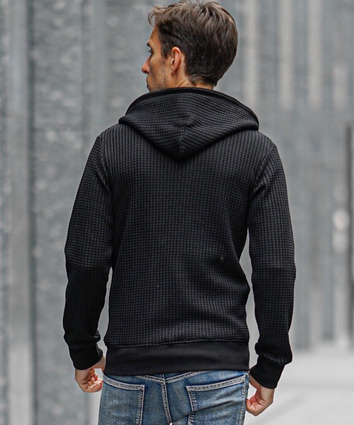 SOMEDIFF(サムディフ)の「【SOEMDIFF】ワッフルフルジップパーカー メンズ スウェット ホワイト ネイビー ブラック 春服 冬服(パーカー・メンズ・ホワイト×ネイビー/ホワイト/ブラック・M/L/XL)」の14枚目の写真