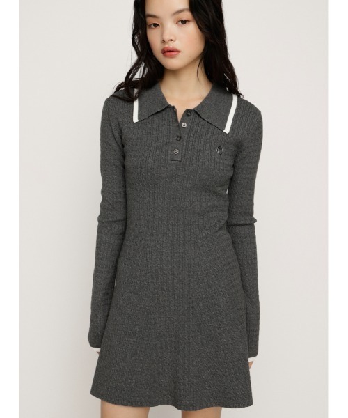 SLY(スライ)の「COLLARED CABLE KNIT S/OP カラード ケーブルニット ショートワンピース 秋服 冬服(ワンピース・レディース・ネイビー/ブラック/杢グレー・1/2)」の2枚目の写真