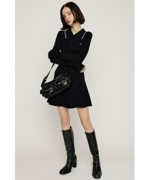 SLY(スライ)の「COLLARED CABLE KNIT S/OP カラード ケーブルニット ショートワンピース 秋服 冬服(ワンピース・レディース・ネイビー/ブラック/杢グレー・1/2)」の4枚目の写真