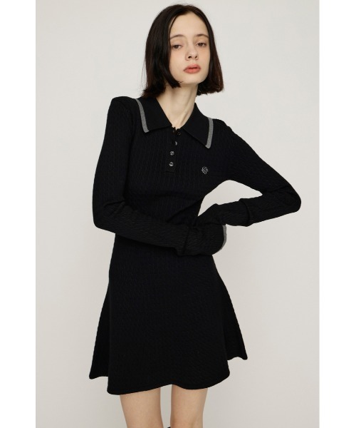 SLY(スライ)の「COLLARED CABLE KNIT S/OP カラード ケーブルニット ショートワンピース 秋服 冬服(ワンピース・レディース・ネイビー/ブラック/杢グレー・1/2)」の5枚目の写真