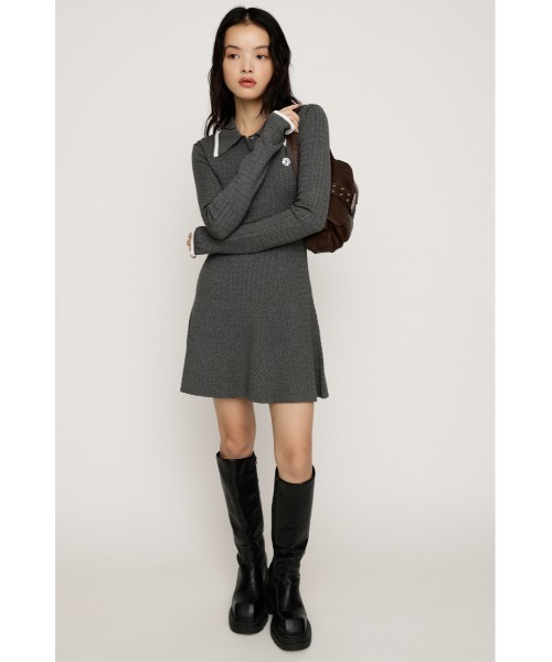 SLY(スライ)の「COLLARED CABLE KNIT S/OP カラード ケーブルニット ショートワンピース 秋服 冬服(ワンピース・レディース・ネイビー/ブラック/杢グレー・1/2)」の8枚目の写真