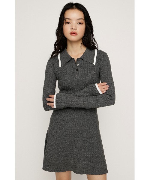 SLY(スライ)の「COLLARED CABLE KNIT S/OP カラード ケーブルニット ショートワンピース 秋服 冬服(ワンピース・レディース・ネイビー/ブラック/杢グレー・1/2)」の7枚目の写真