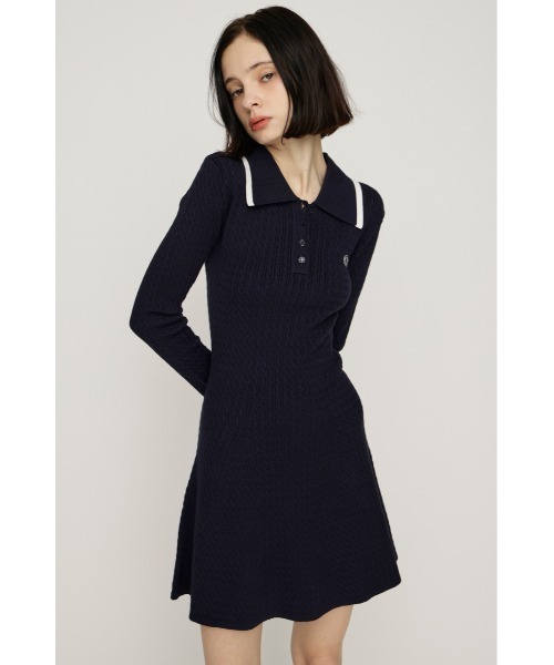 SLY(スライ)の「COLLARED CABLE KNIT S/OP カラード ケーブルニット ショートワンピース 秋服 冬服(ワンピース・レディース・ネイビー/ブラック/杢グレー・1/2)」の10枚目の写真