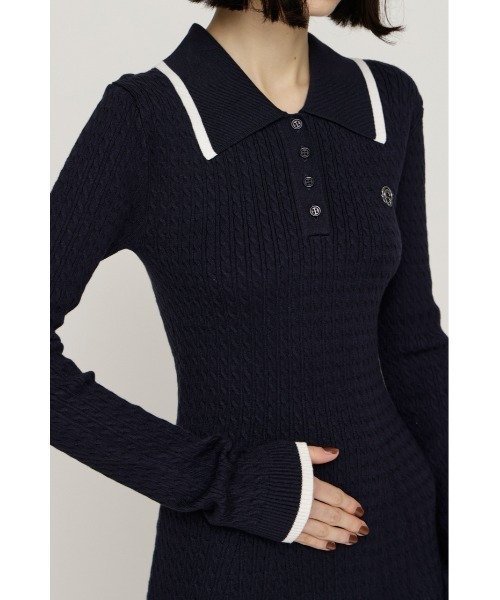 SLY(スライ)の「COLLARED CABLE KNIT S/OP カラード ケーブルニット ショートワンピース 秋服 冬服(ワンピース・レディース・ネイビー/ブラック/杢グレー・1/2)」の16枚目の写真